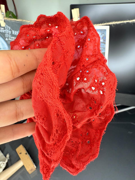 ❤️ Scarlet Bloom Scrunchie – Romantic Lace Hair Tie | Cottagecore Statement Accessory