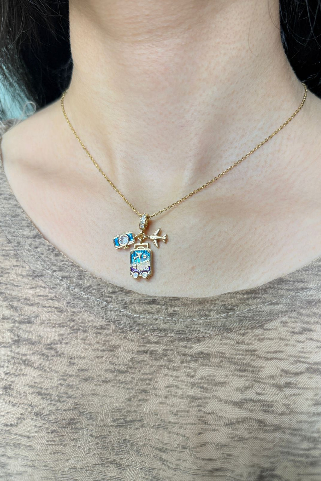 ✈️Wanderlust Charms Pendant – Gold Plated Globe & Airplane Necklace | Travel core Aesthetic