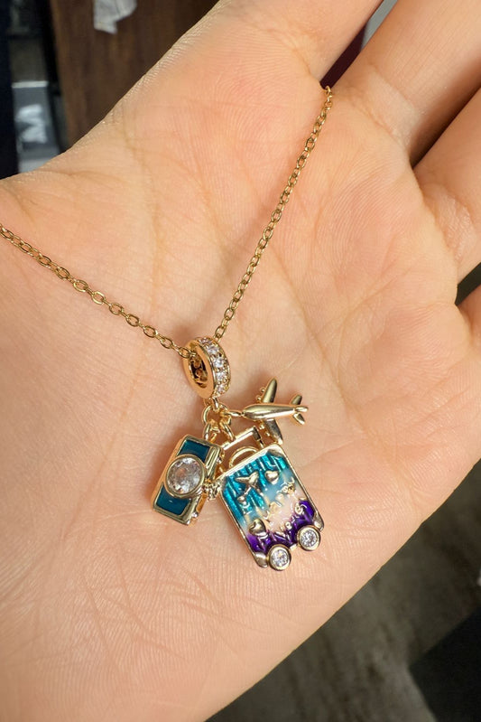 ✈️Wanderlust Charms Pendant – Gold Plated Globe & Airplane Necklace | Travel core Aesthetic