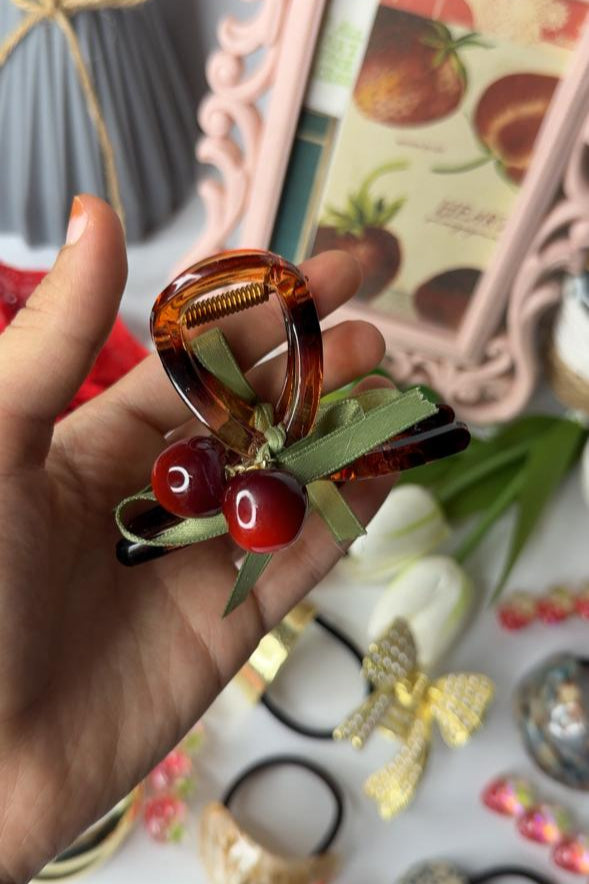 🍒Berry Bloom Clip – Y2K Cottage core Hair Accessory | Cherry Hair Claw | Cute &amp; Playful